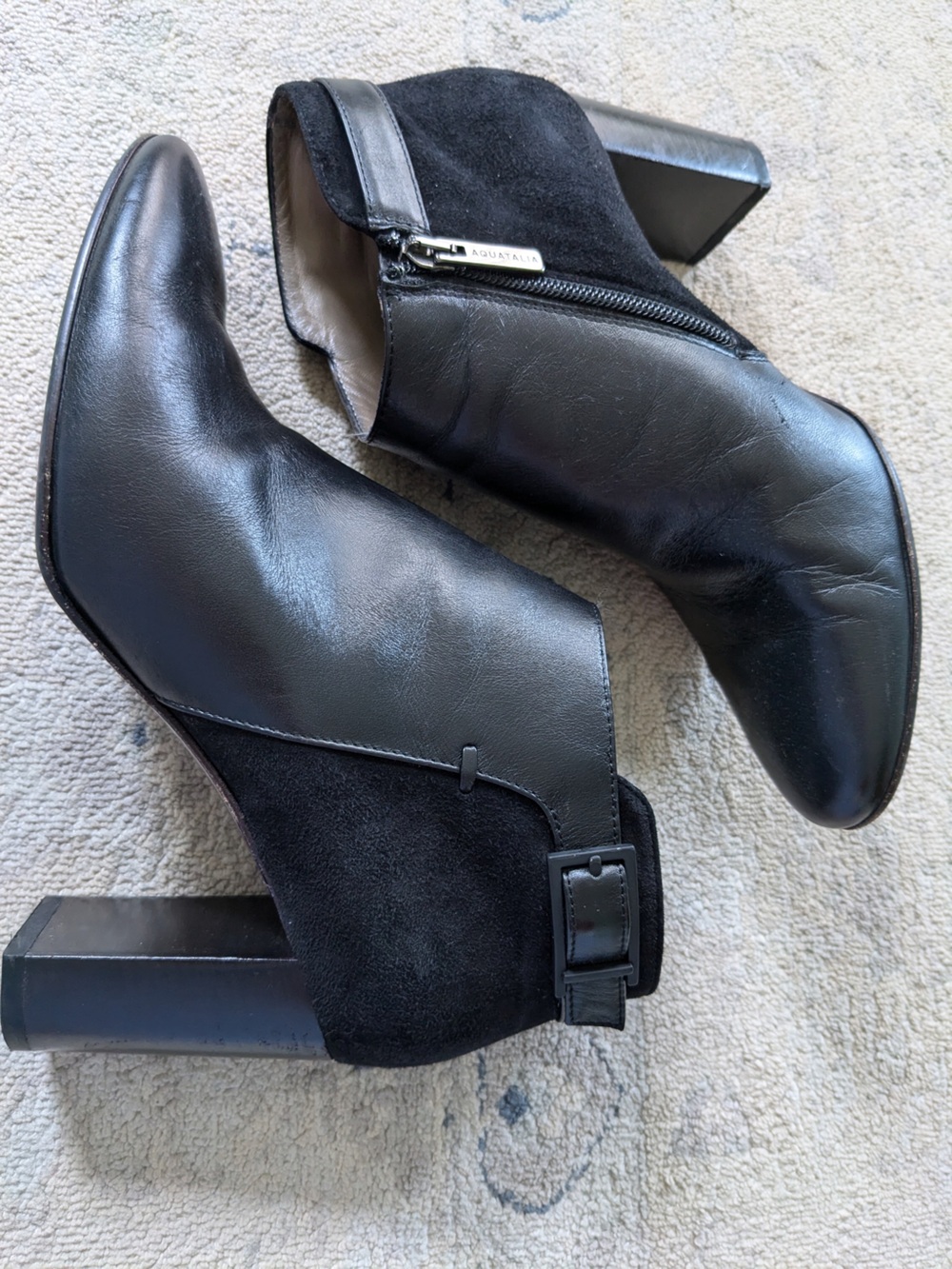 Aquatalia Verona Waterproof Booties Leather Suede 7.5 Black Ankle Boots